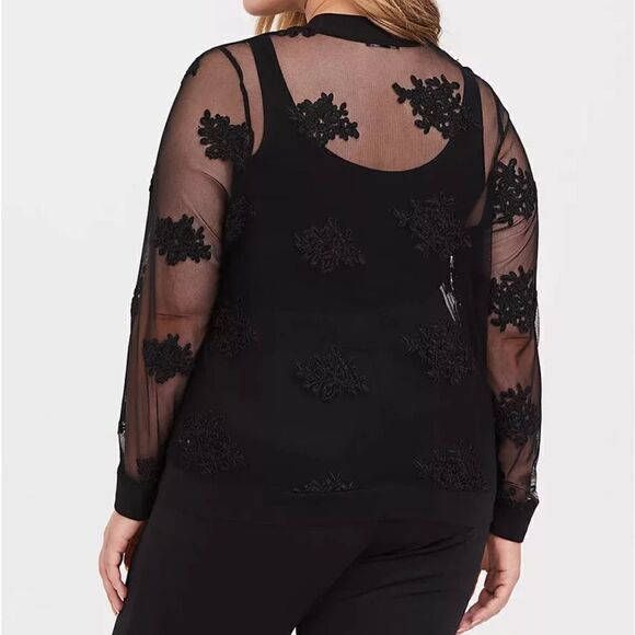 Torrid Black Embroidered Floral Mesh Semi Sheer Bomber Jacket Large (0) New NWT - Picture 3 of 9